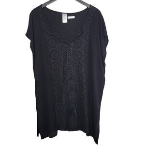 Kona Sol Womens Blouse Top XL Black Boho V Neck‎ Sleeveless Coverup
